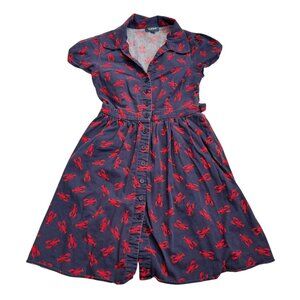 Modcloth dress Summer School Cool Shirtdress blue red lobster Small button up